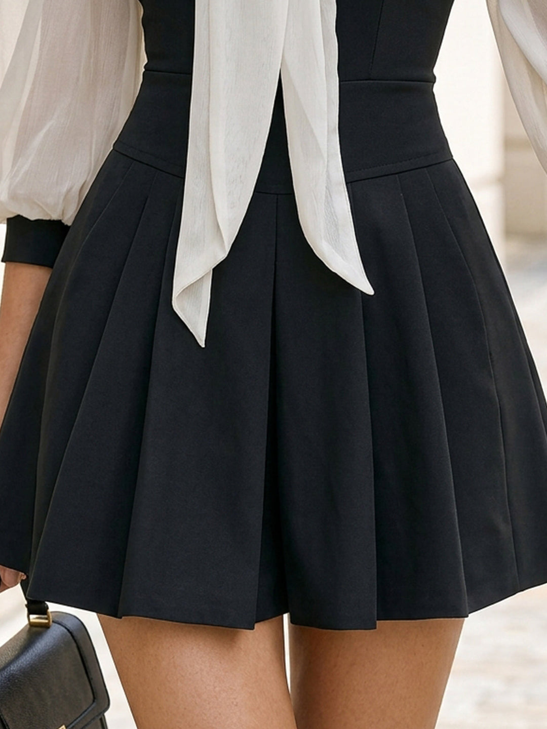 Contrast Chiffon Tie Neck Fit & Flare Mini Dress