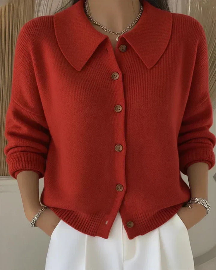 Mara Button-Front Collared Cardigan