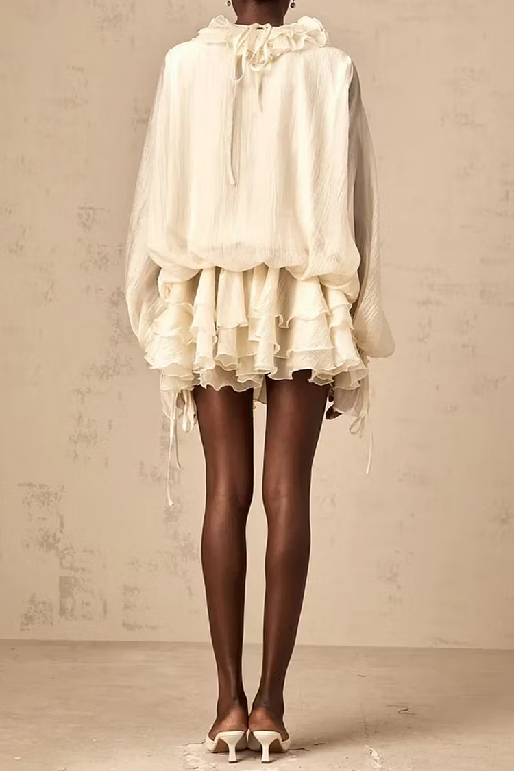 Apricot 3D Floral Loose Ruffle Mini Dress