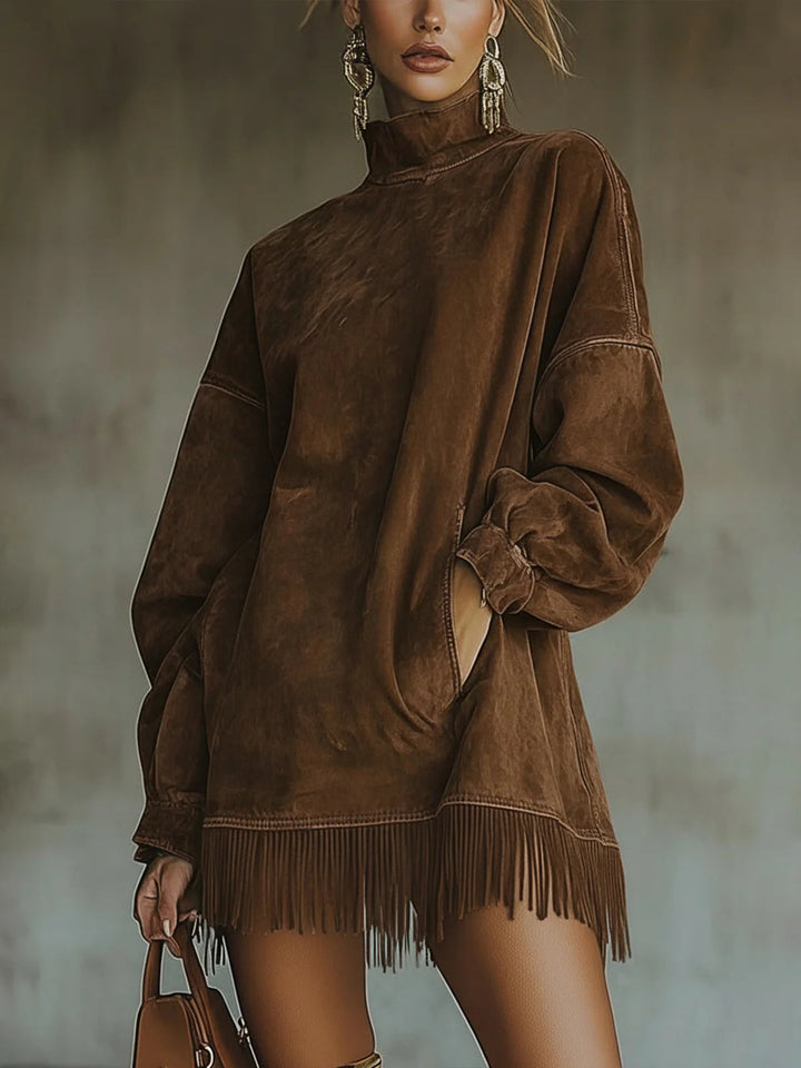 Lena Fringe Turtleneck Dress