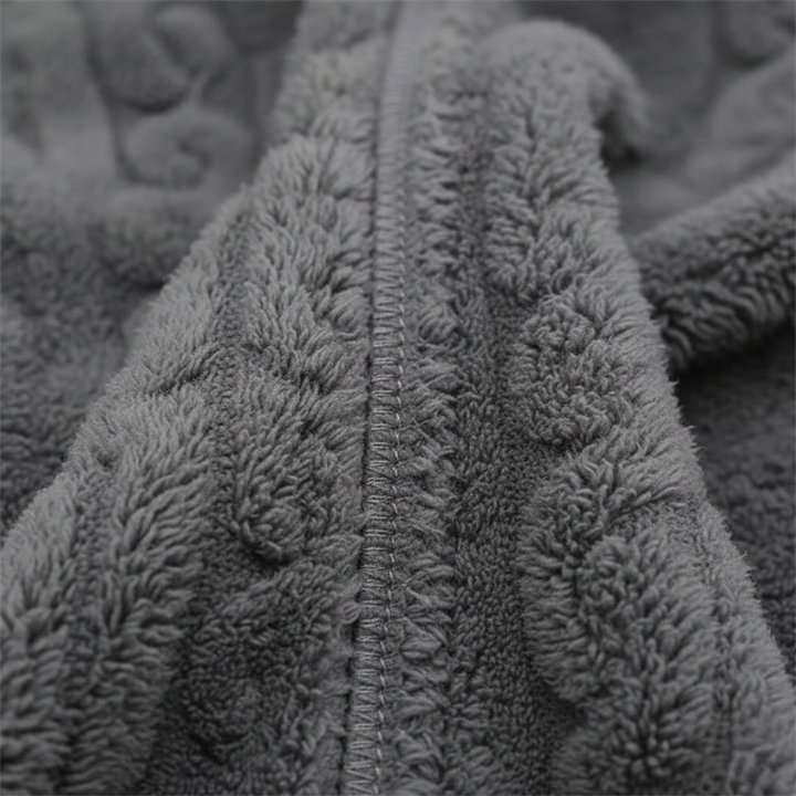 Close-up of fluffy fleece fabric showing soft textured material used in the lounge set.