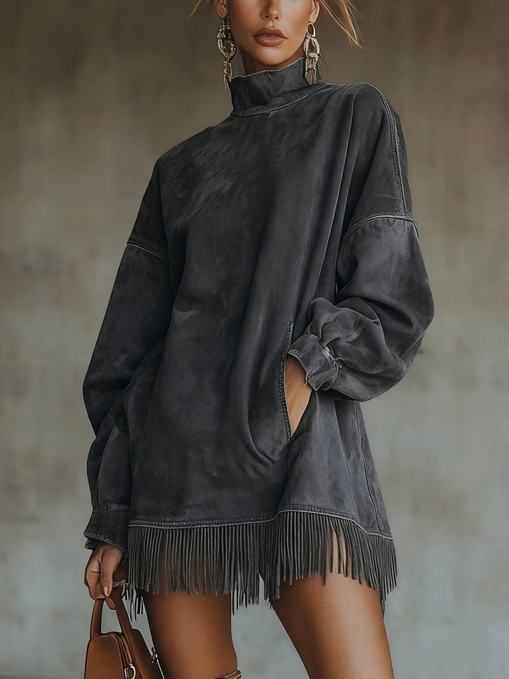 Lena Fringe Turtleneck Dress