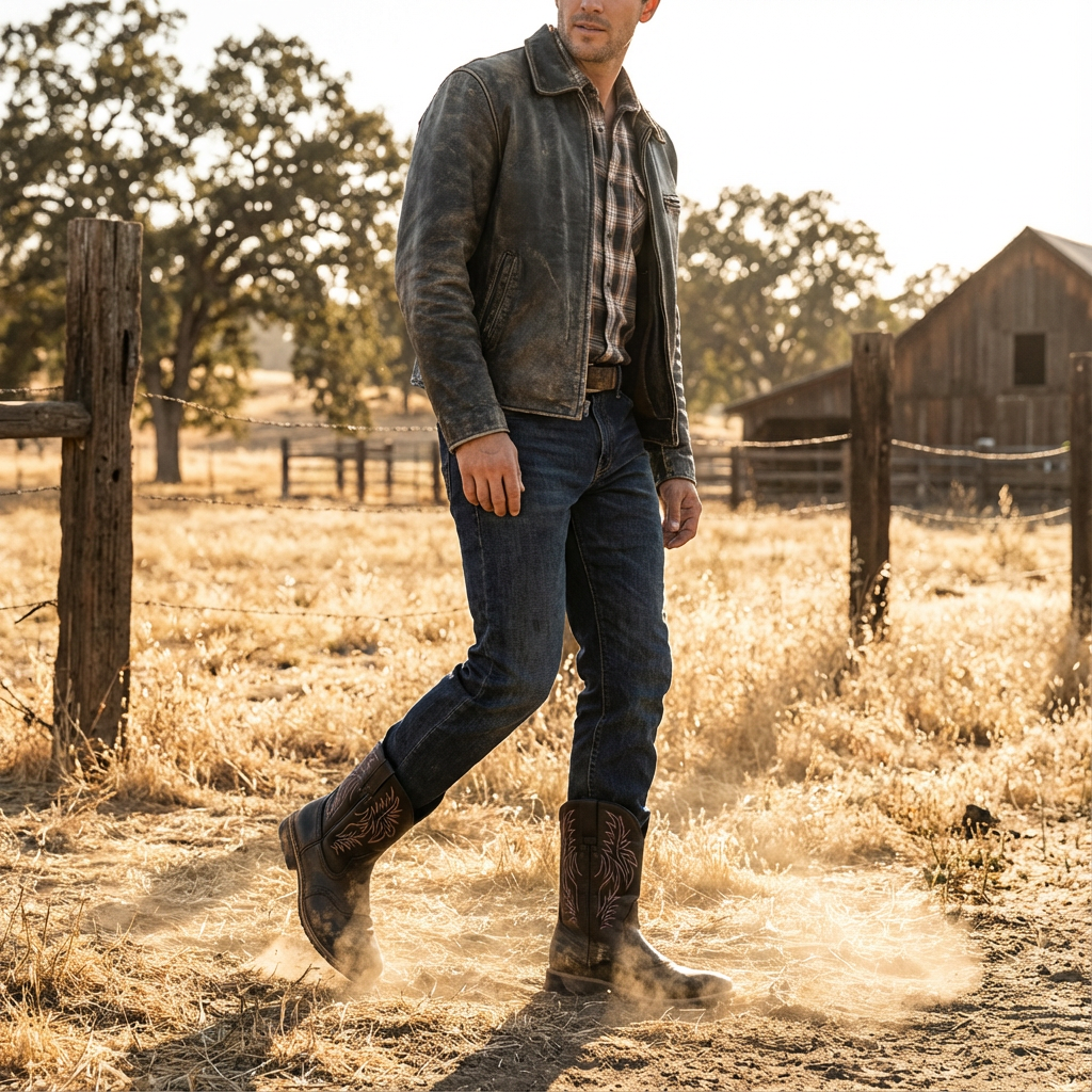 Robbie | Men's Embroidered Mid-Calf Cowboy Boots