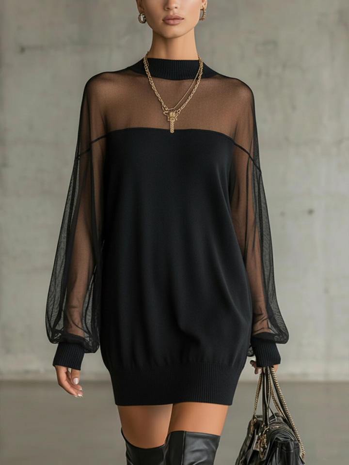 Lena Mesh-Sleeve Mini Dress