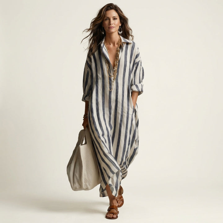 Elara Stripe-Print Maxi Dress