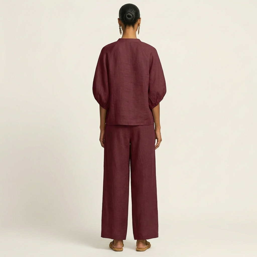 Nola Zip-Front Puff-Sleeve Set