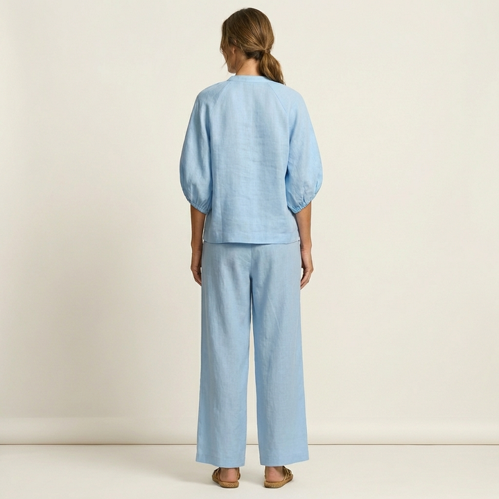 Nola Zip-Front Puff-Sleeve Set