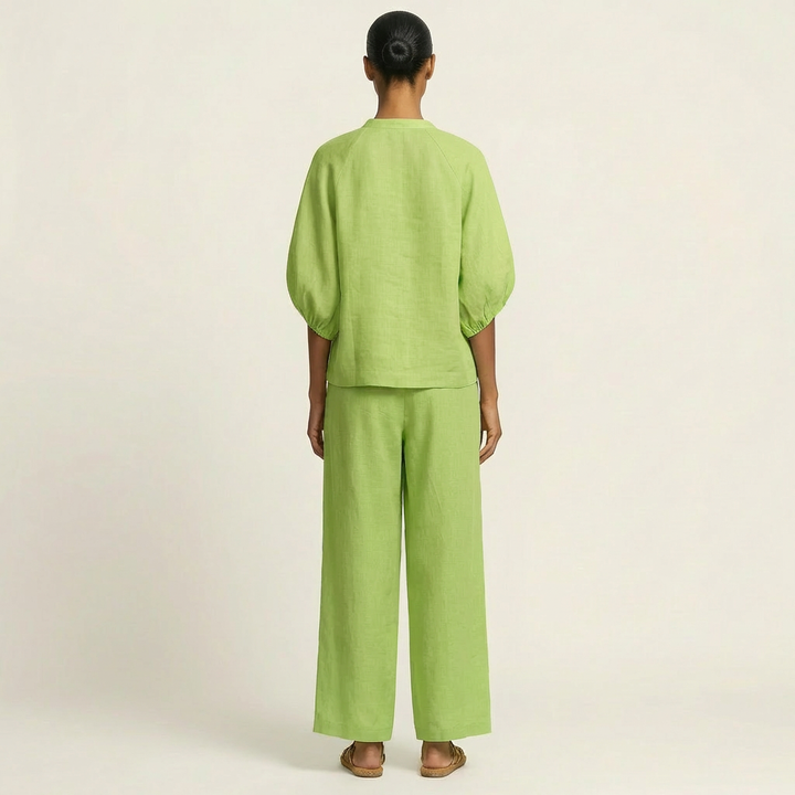 Nola Zip-Front Puff-Sleeve Set