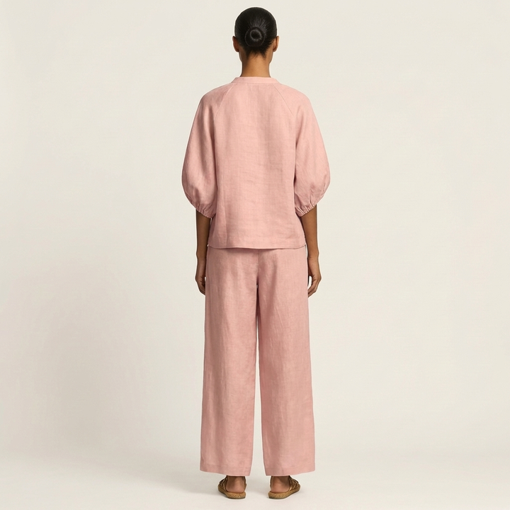 Nola Zip-Front Puff-Sleeve Set