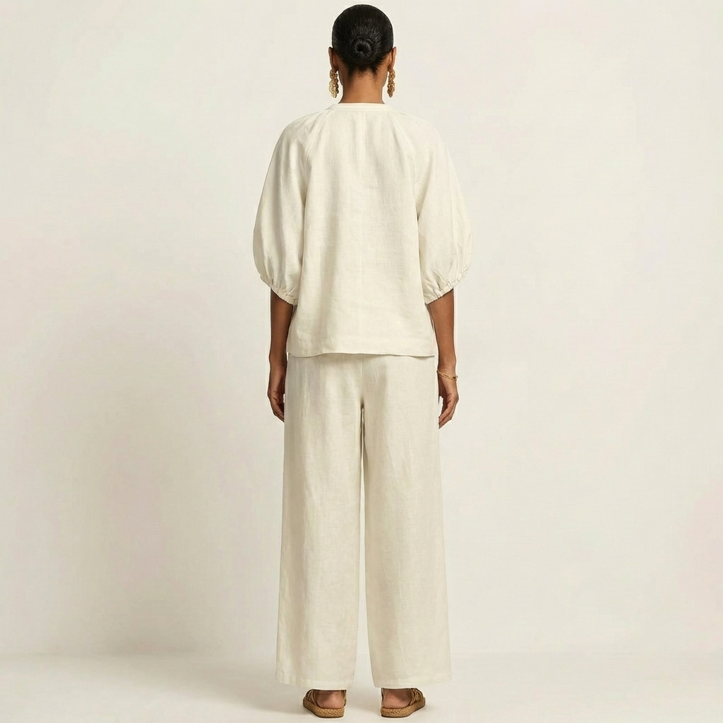 Nola Zip-Front Puff-Sleeve Set
