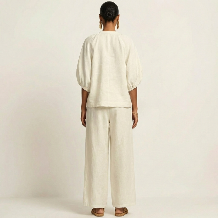 Nola Zip-Front Puff-Sleeve Set