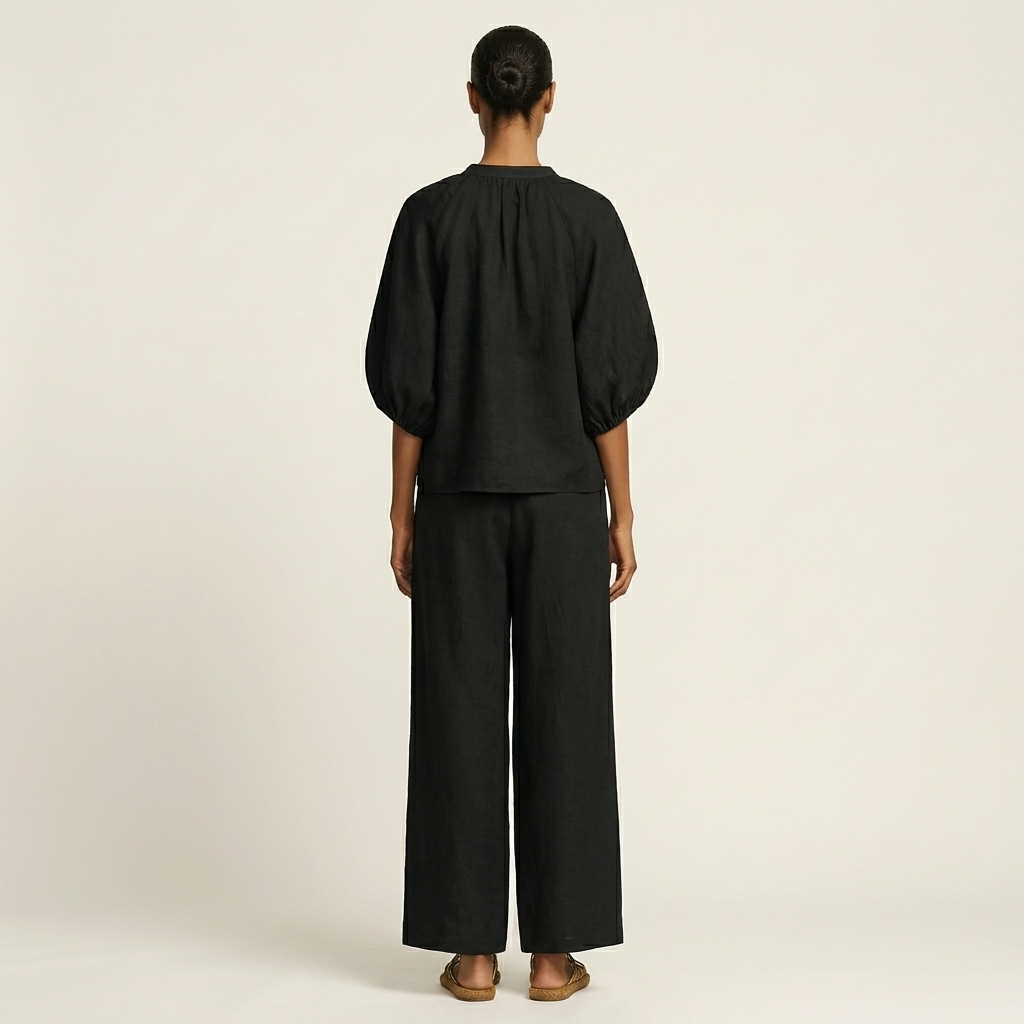 Nola Zip-Front Puff-Sleeve Set