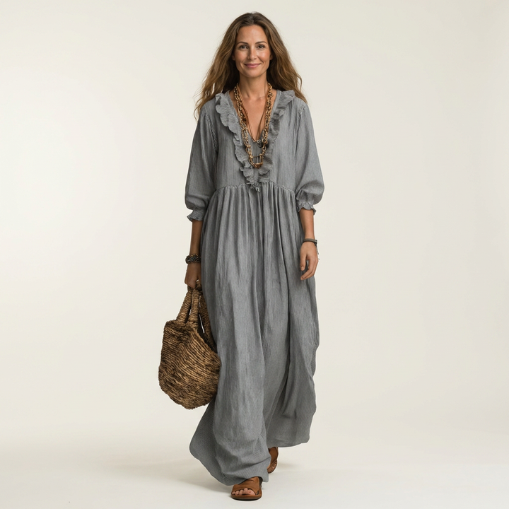 Lena Lantern-Sleeve Maxi Dress