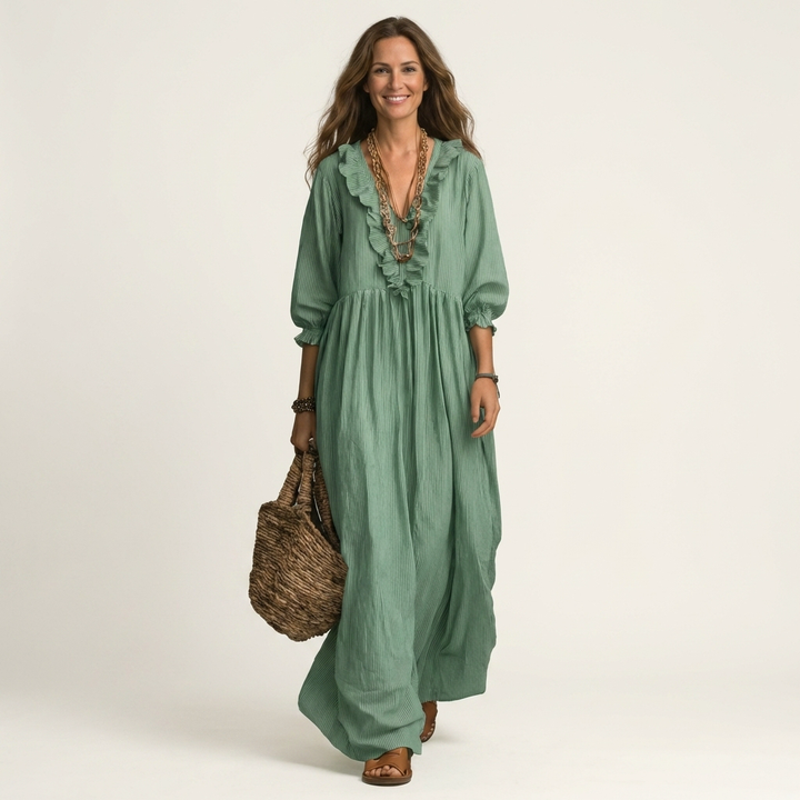 Lena Lantern-Sleeve Maxi Dress