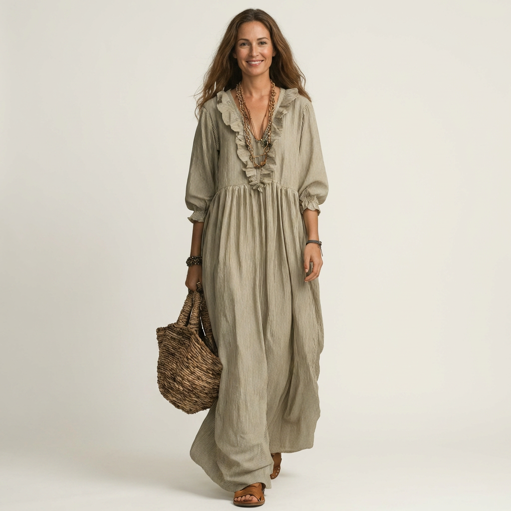 Lena Lantern-Sleeve Maxi Dress