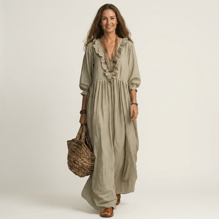 Lena Lantern-Sleeve Maxi Dress