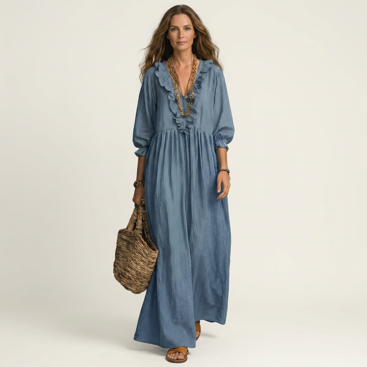 Lena Lantern-Sleeve Maxi Dress