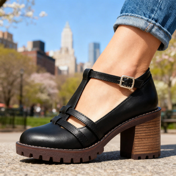 Camille T-Strap Block Heel Loafer